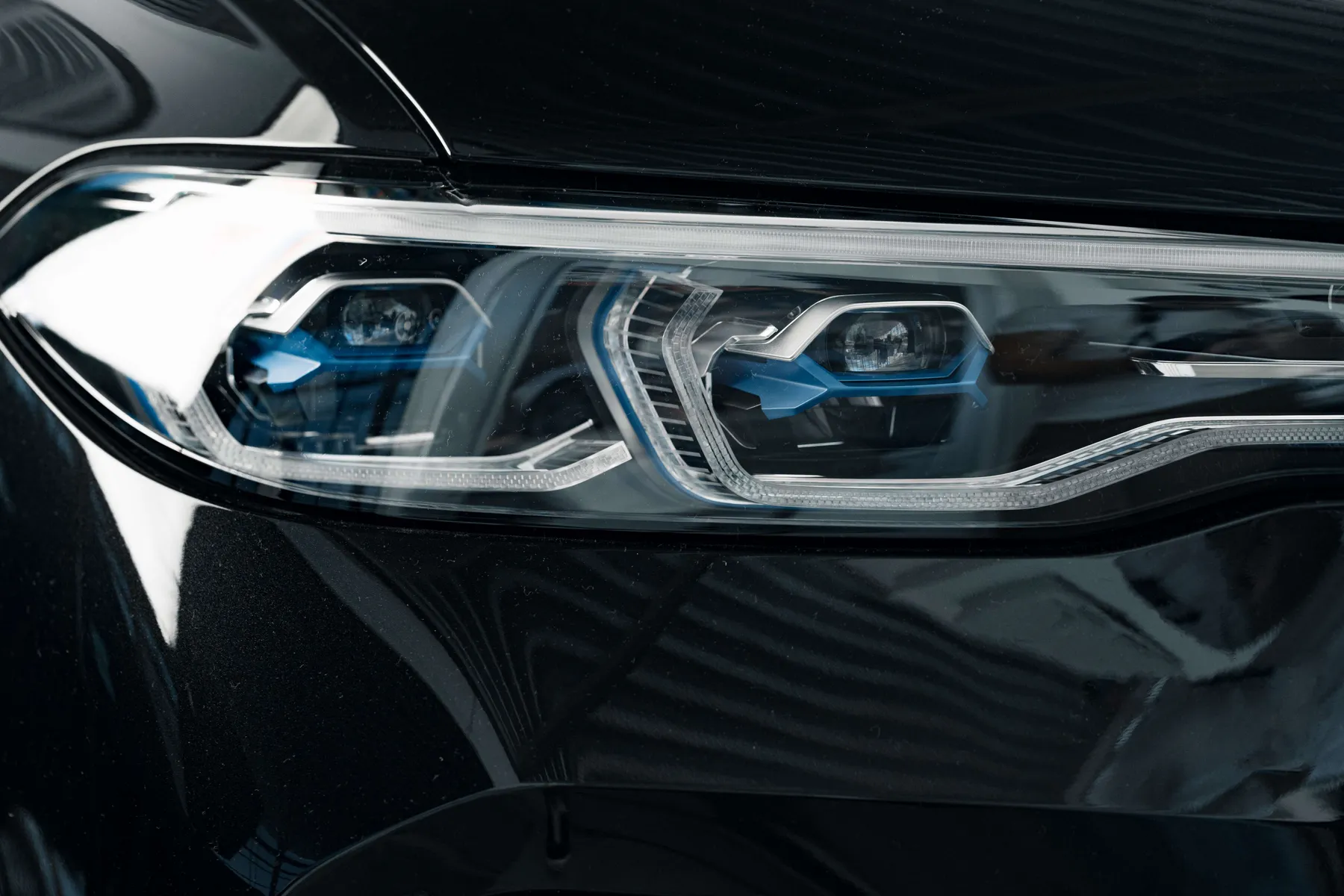 Close-up of a modern car LED headlight