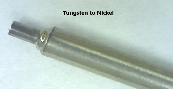 Magnified weld joint of tungsten to nickel rod
